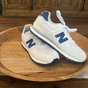 New Balance Men's Cream and Navy Sneakers